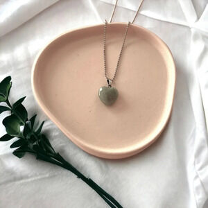 NWOT Green Jade Heart Pendant Necklace Good Luck Gemstone Women Jewelry Gifts